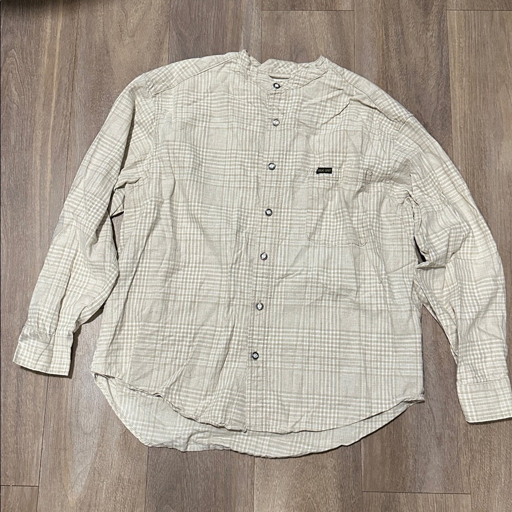 True Grit Mens Plaid Shirt Medium No Collar Cowboy Western